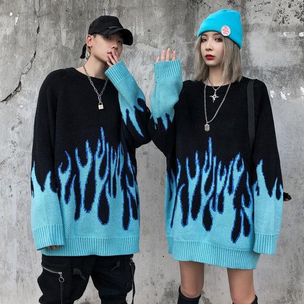 

ybaby trend autumn and winter thickened jacquard hip hop loose couple wool knitted men's and women's sweaters, White;black