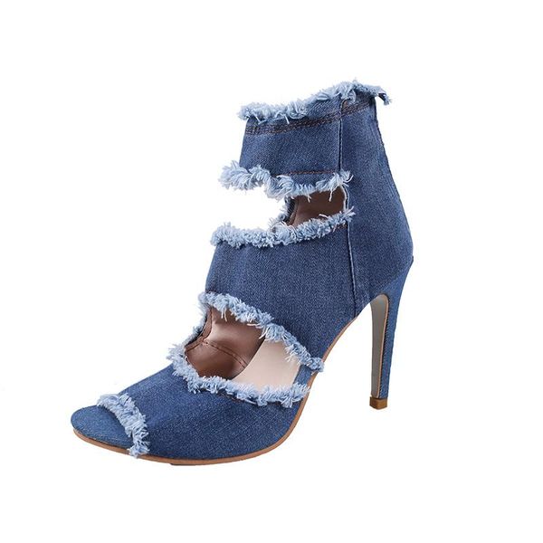 

dress shoes western fashion fringe canvas gladiator sandals women ankle wrap boots high heels peep toe zip trendy 2021, Black