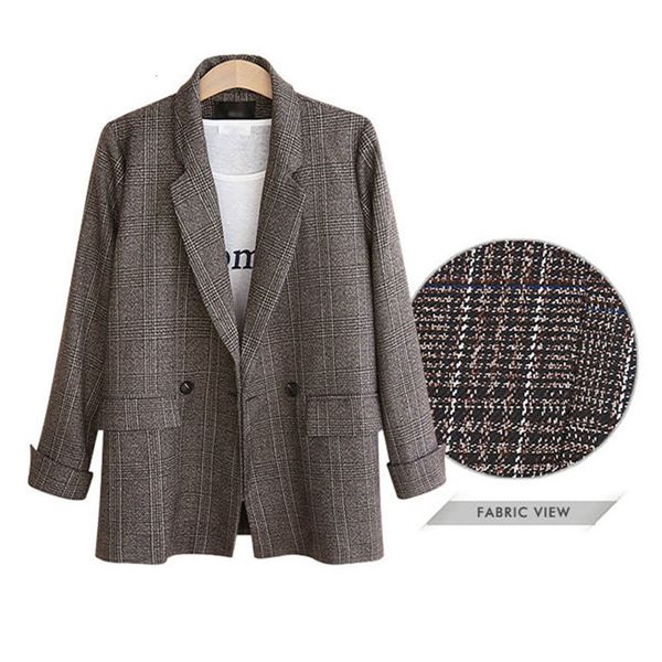 

new 2021 korean simple plaid vintage loose office lady all-match jackets autumn winter elegant blazers coat 7nq2, White;black