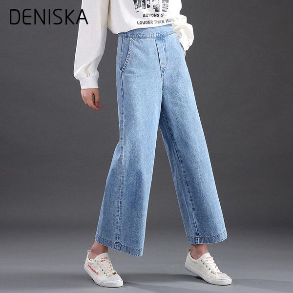 

women's jeans deniska 2021 loose women casual summer autumn thin denim trousers straight wide leg, Blue