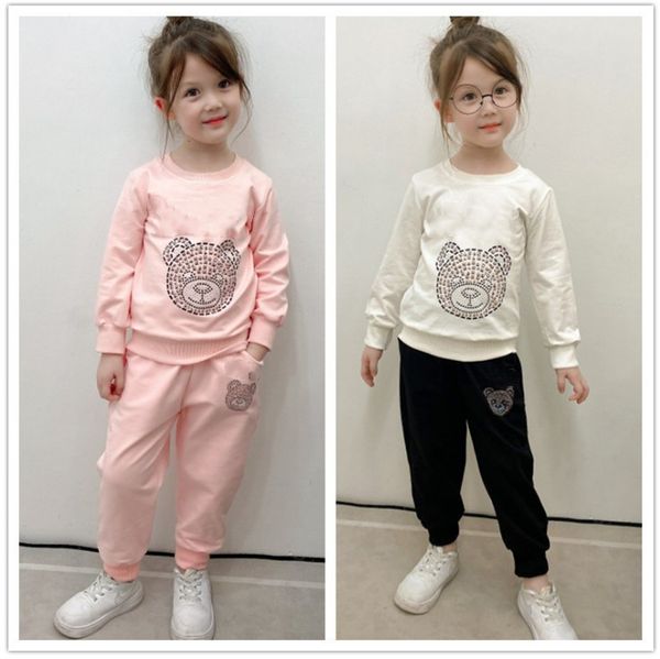 

children sport clothing sets autumn designer boys girls cartoon letter printed long sleeve sweatshirts +casual trousers 2pcs suits kids casu, White