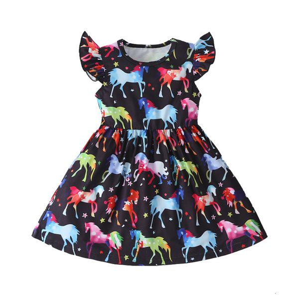 

new 2021 summer girls unicorn short sleeve a-line print casual cotton vocation for kids children 8cwi, Red;yellow