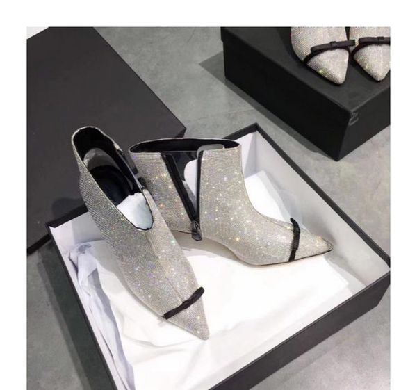 

boots kmeioo elegant sheepskin shoes woman fashion spring ankle bling crystal pumps butterfly-knot for women, Black