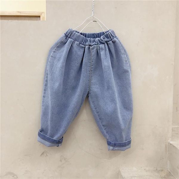

2021 spring new children jeans korean loose denim solid girls pants, Blue