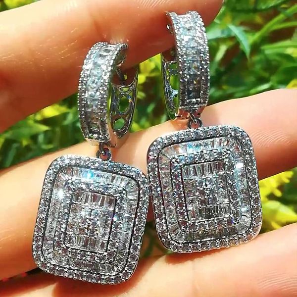 

earrings & necklace missvikki luxury shinning square round drop ring jewelry sets for women bridal wedding gift high quality, Silver
