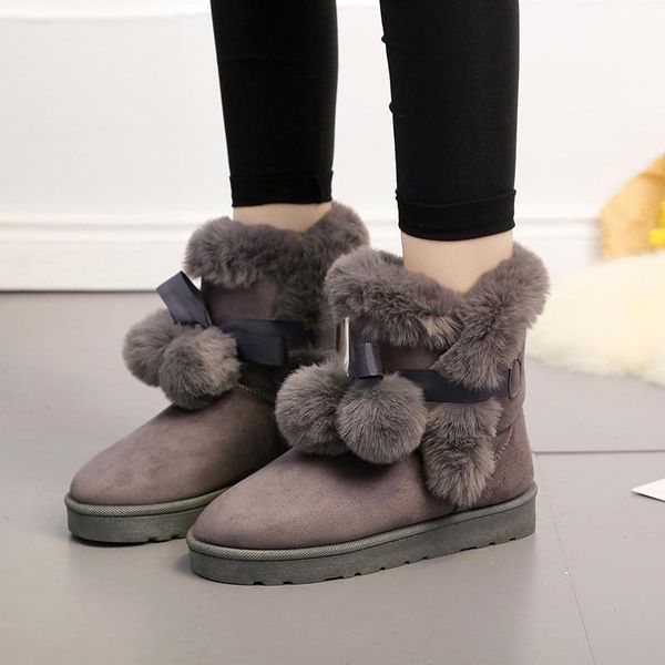 

boots short tube anti season winter thickened 2021 wool ball antiskid student snow cotton shoes fashion, Black