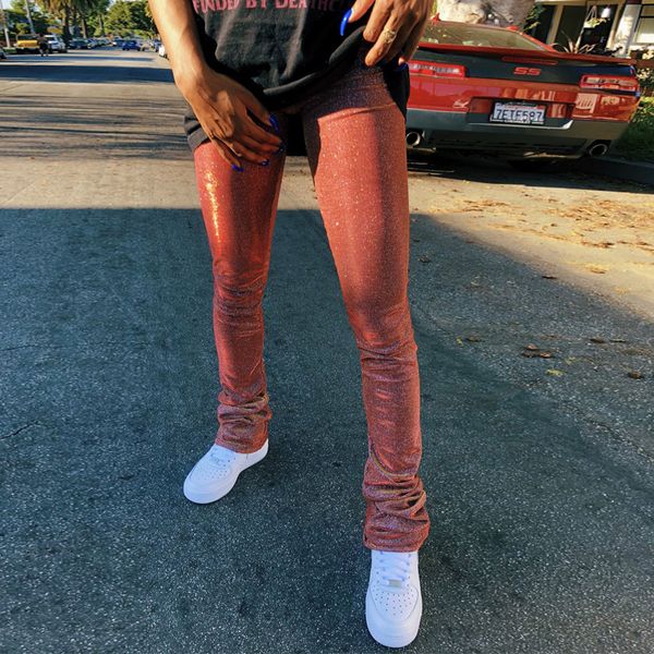 

shiny sequined trouser pants for women stacked pants autumn winter women fashion streetwear leggings club trousers, Gray