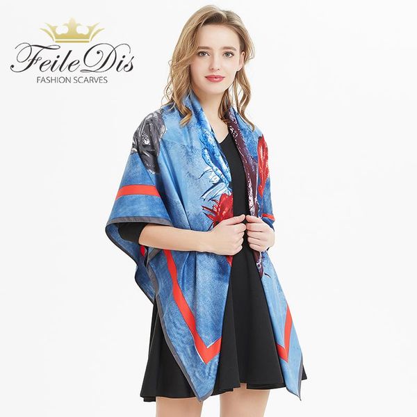 

scarves [feiledis] 2021 women large shawls print stoles square bandana kerchief scarf female soft as1918, Blue;gray