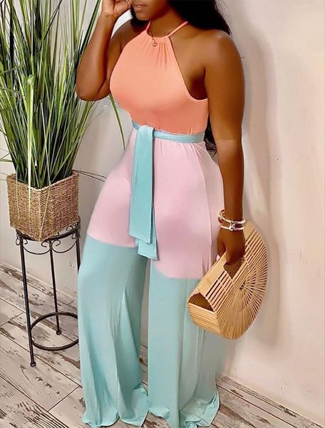 

plus size halter women rompers contrast color sleeveless summer vacation holiday boho leisure jumpsuit female 2xl, Black;white