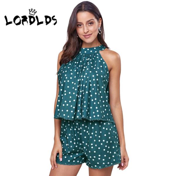 

lordlds boho rompers womens jumpsuit shorts green polka dots print playsuits 2021 summer overalls short jumpsuits for women, Black;white