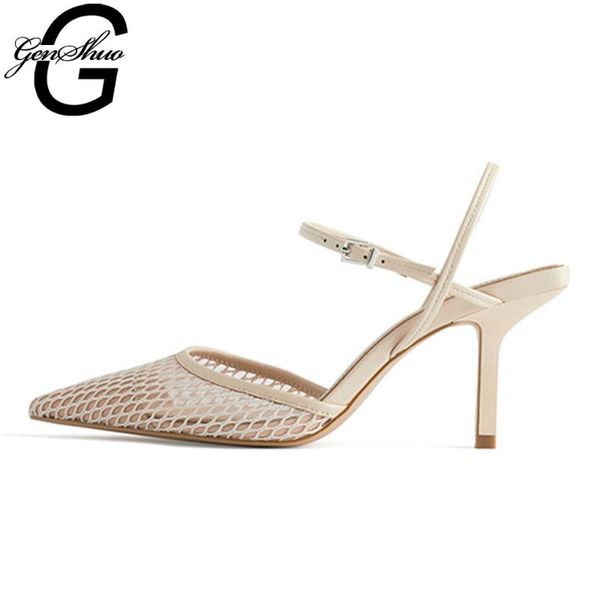

dress shoes genshuo slingback high heels elegant mes wedding for women pointed toe ladies party pumps zapatos, Black
