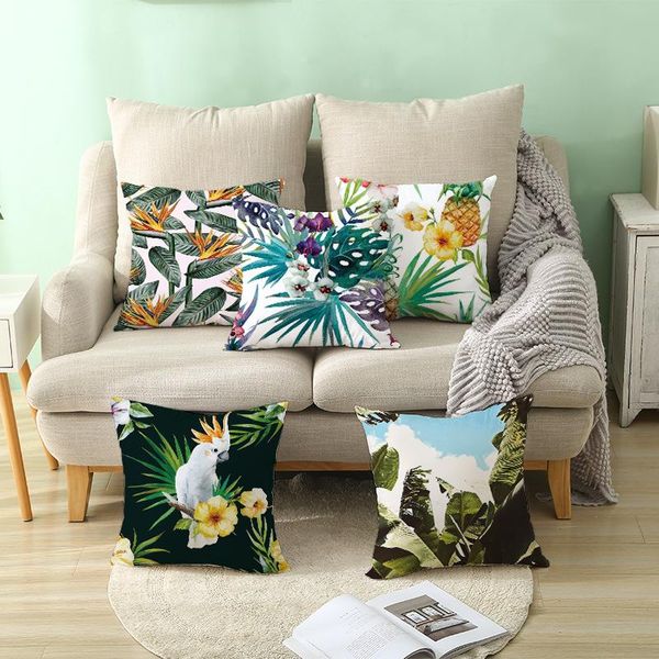 

cushion/decorative pillow white flowers botany cushion cover tropical plant parrot decorative pillows housse de coussin cojines decorativos