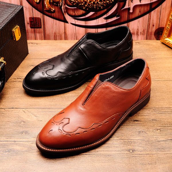 

men's leather shoes in summer for lazy men, Black