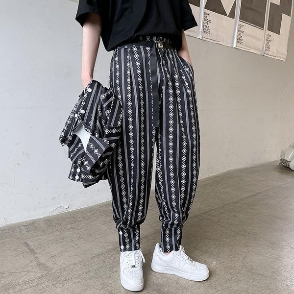 

men's pants 2021 jogger leisure sports trousers men hip hop streetwear beam foot ice silk fashion printing loose casual, Black