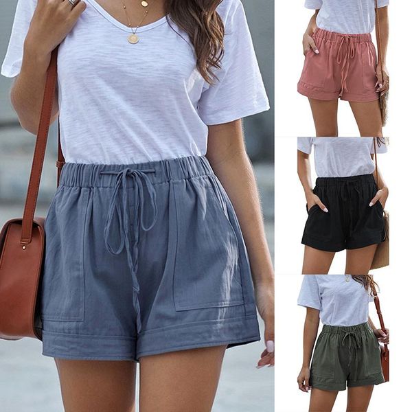 

womens summer shorts drawstring splice casual elastic waist pocketed loose shorts pants thj99, White;black