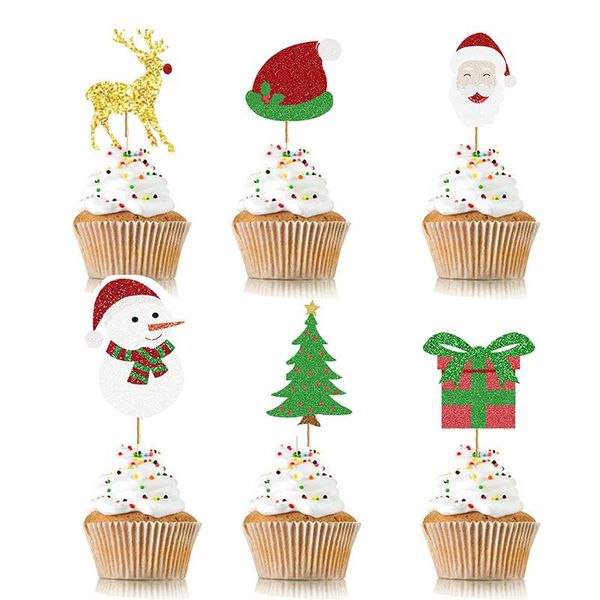 

other festive & party supplies 5-6pcs/bag santa claus elk cupcake er cake picks for year 2022 eve birthday christmas home flag decoratio
