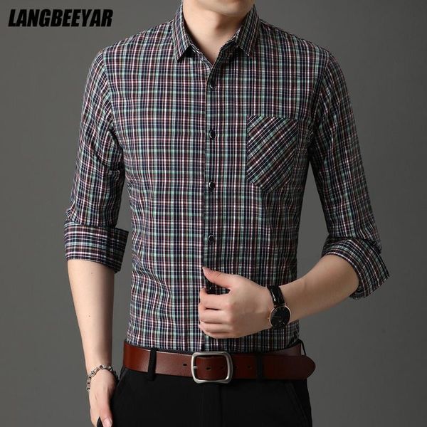 

men's casual shirts fashion brand designer slim fit mens work plaid long sleeve classic checkered clothes men 2021, White;black