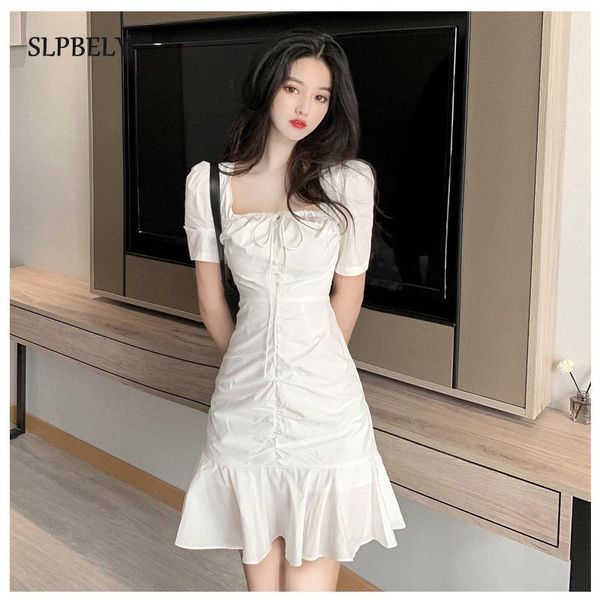 

casual dresses slpbely france white women dress summer vintage square collar short sleeved chic mini fashion ruffles vestidos, Black;gray