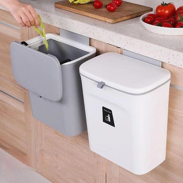

waste bins 7l / 9l wall mounted trash can bin with lid kitchen cabinet door hanging garbage car recycle dustbin rubbish cleaning