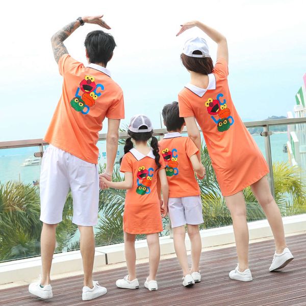 

child summer family fashion mother parent daughter short sleeve kindergarten polo drs, Blue