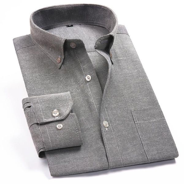 

men's casual shirts oxford long-sleeved shirt for men pure color business dress male button collar design slim fit style blue gray pink, White;black