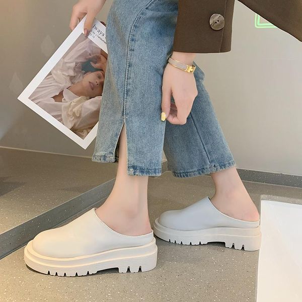 

dress shoes women slippers summer fashion closed toe leather loafers high platform black heels zapatillas mujer
