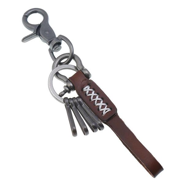 

keychains vintage brown leather key chain multi hanging loop ancient silver color alloy keychain men's car keyring pendant fashion jewe