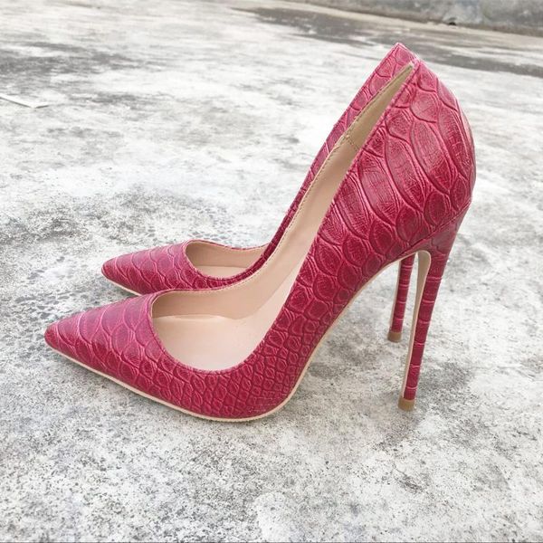 

women shoes rose red scale skin printing high heel 12cm pointed toe party stiletto shallow yg016 chensir9, Black