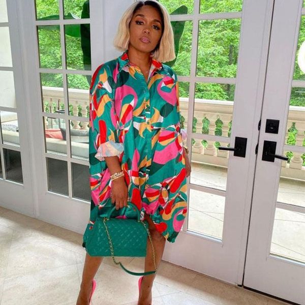 

casual dresses oversized shirt dress women autumn tie dye print long sleeve button up 2021 streetwear loose midi robe, Black;gray