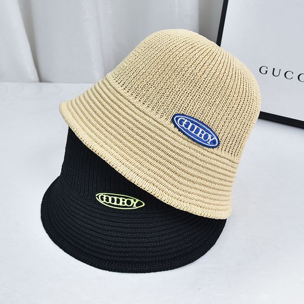 

fisherman's female spring and summer hollow woven label basin korean brand fashion net red couple's sunshade hat male, Blue;gray