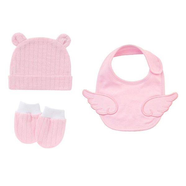 

caps & hats 3 pieces baby essential - wing bib born hat no scratch mittens boy girl gift set, Yellow