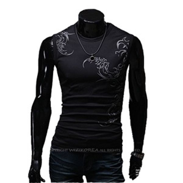 

longteng special tattoo price printing men's tight sleeveless sports t-shirt with round neck