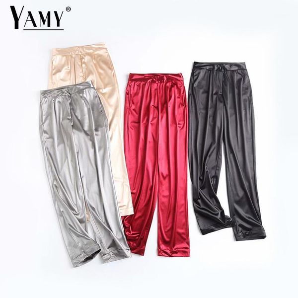 

sweatpants women joggers streetwear leggings wide leg high waist pants korean satin black solid summer trousers fashion women's & capri, Black;white