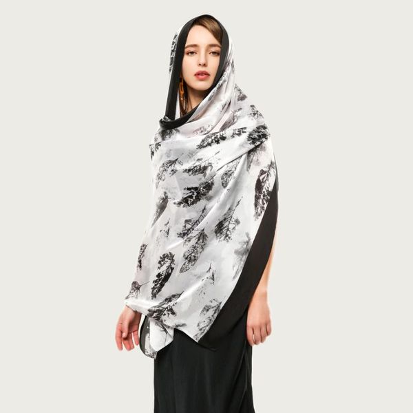 

scarves leaves fresh design silk scarf large soft print foulard elegant stylish hijab shawl [5004], Blue;gray