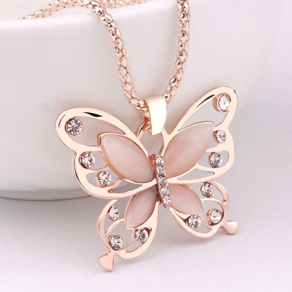 

pendant necklaces fashion flawless women lady necklace choker pendent rose gold opal butterfly exquisite sweater chain 2021, Silver