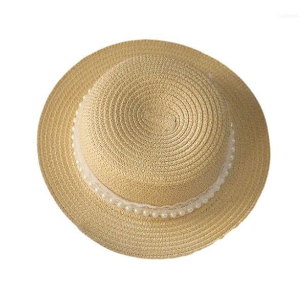

caps & hats baby girls pearl lace straw summer wide brim sun protection beach hat toddler outdoors 2-6 years11, Yellow