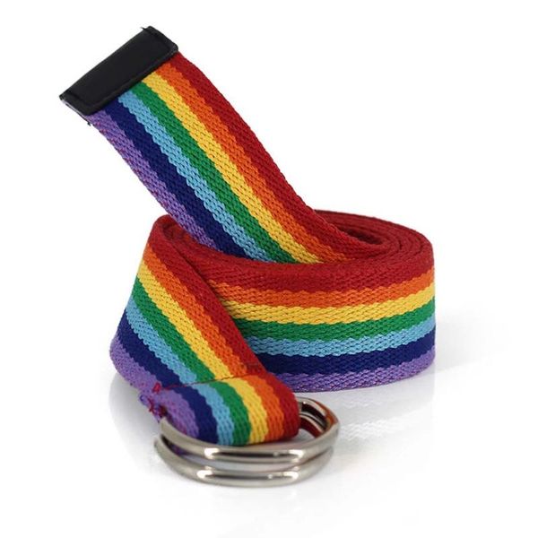 

belts fashion parent-child belt double loop d-shaped buckle rainbow webbing casual all-match female super long decorative, Black;brown