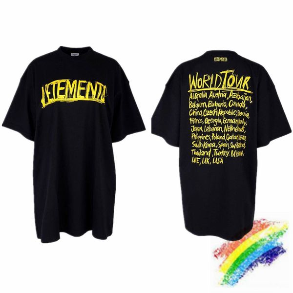 

2021 new 20fw t male shirt woman 1:1 graffiti yellow letters world tour city coordinate vetements t-shirts pz7f, Black