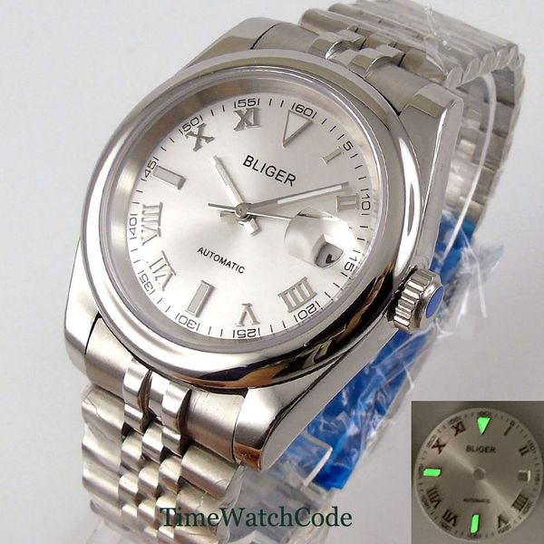 

39mm genuine miyota 8215 movement men's automatic watch sapphire glass date sier jubilee bracelet cyclops green lume dial, Slivery;brown