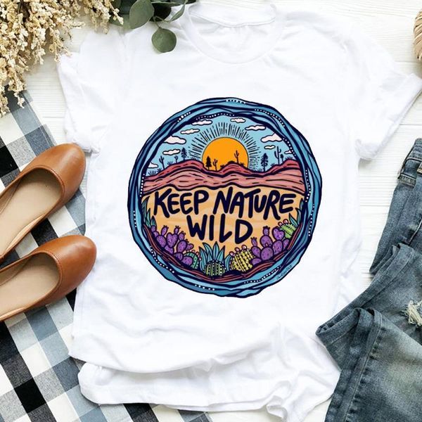 

women lady flower cartoon desert plant cactus fashion print shirt clothes t tee womens tshirt for female graphic t-shirt, White