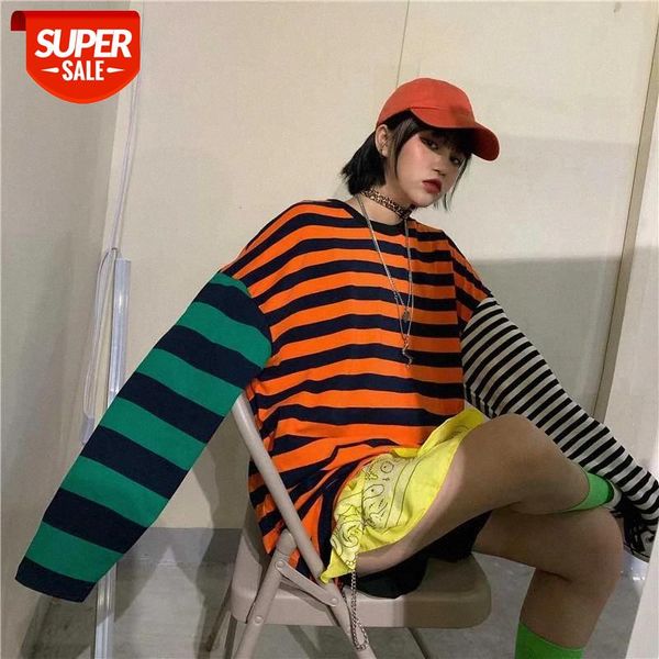 

Women Patchwork Hip Hop T Shirt Oversized Tee Long Sleeve Shirts Couple Harajuku Streetwear Korean Fashion Tops Clothes #Vy5z, White