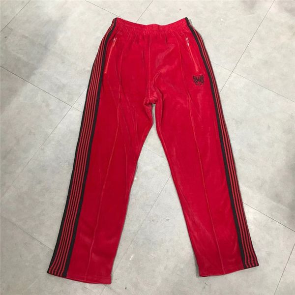 

2021 new blue sweatpants men women 1:1 japan jogger awge pants butterfly embroidery red stripe needles trousers 7u17, Black