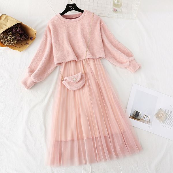 

2021 women two piece sets spring autumn short sweater and mesh es ladies elegant outfits krrz, Black;gray