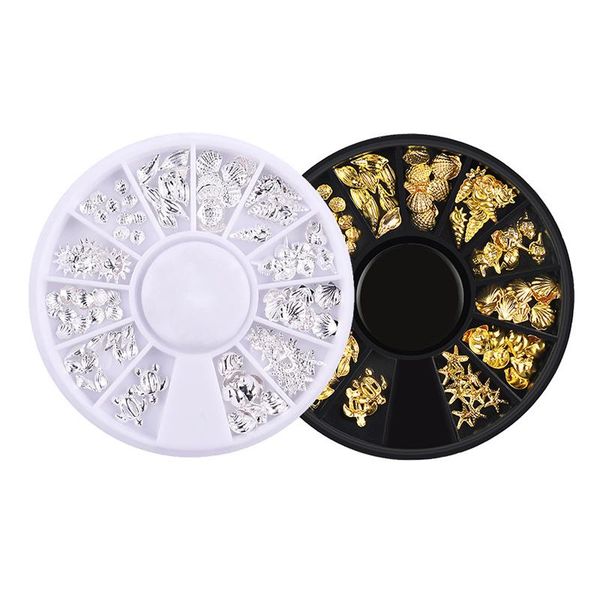 

nail art kits 12pcs box rivets mixed style 3d gold moon star ocean diy charm jewelry decorations accessories