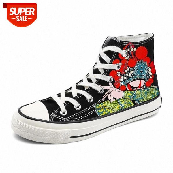 

high canvas shoes men trend flat korean version wild casual shoes handmade comic graffiti sneakers vulcanized szie 44 #cv97