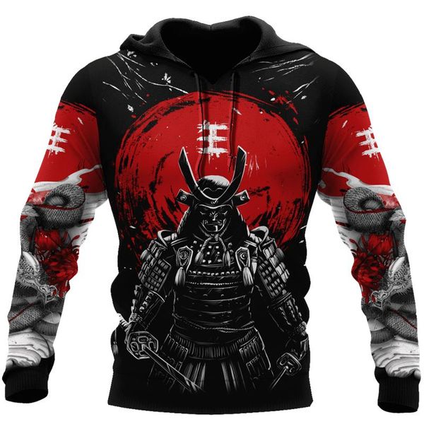 

men's hoodies & sweatshirts fashionable samurai and dragon tattoo 3d printing autumn hoodie zipper hooded street hip hop casual sweat, Black