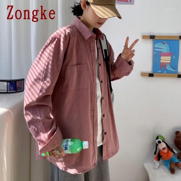 

zongke 2021 spring corduroy long sleeve shirt men slim fit cotton casual shirts clothing fashion brand plus size -3xl men's, White;black