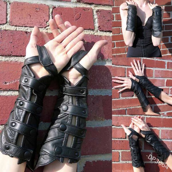 

medieval leather scaly wristband steampunk capture fingerless fashion gothic long gloves