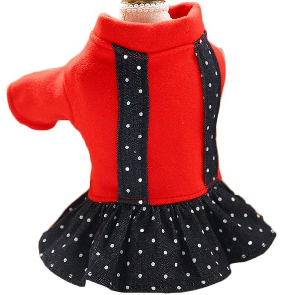 

2021 dog clothes winter warm hoody coat jeans cloth dress dot pattern puppy cat outfit costume for small dogs jacket clothing xl