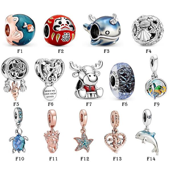 

new 925 sterling silver fit pandora charms bracelets ocean starfish family tree dolphin blue charms for european women wedding original fash, Golden;silver